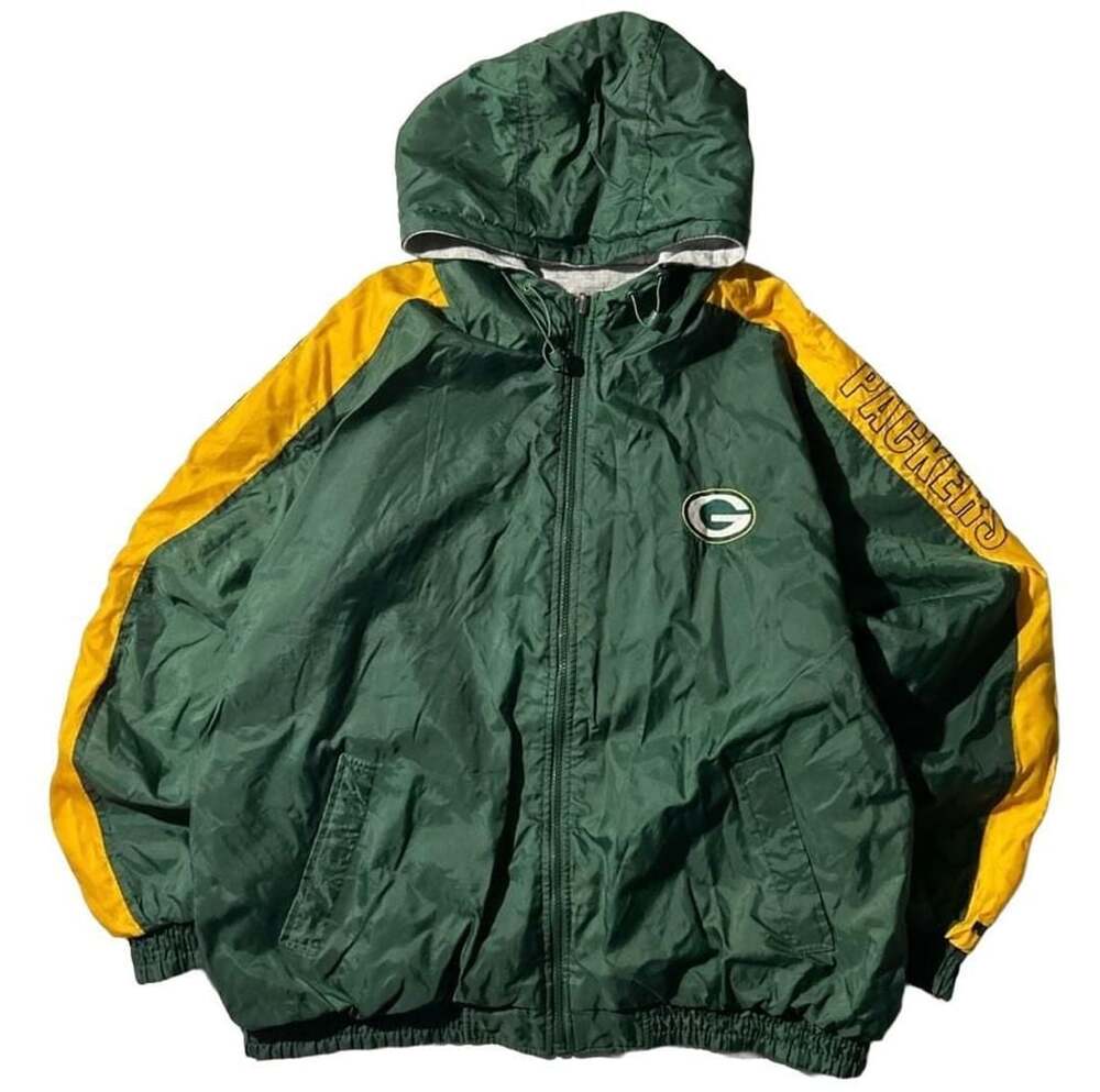 VTG 90s Green Bay Packers NFL Puma Reversible Full Zip Hooded Jacket Size XL